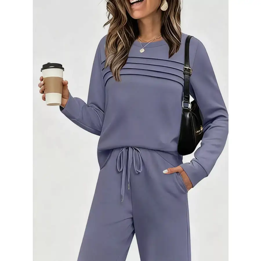 Full Size Casual Long Sleeve Top and Pants Set Plus Size