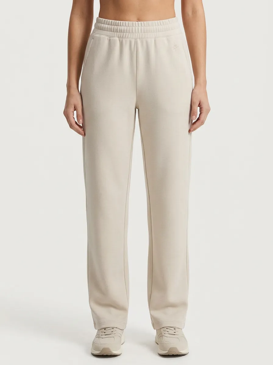 Women's Minimalist Beige Solid Color Star Embroidered Sweatpants