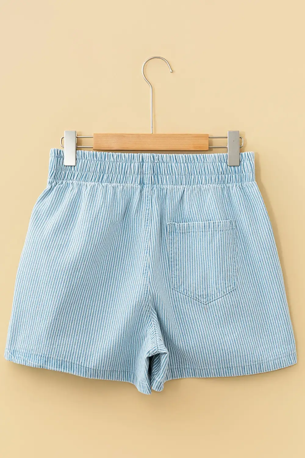 Blue Stripe Contrast Drawstring Elastic Waist Denim Shorts