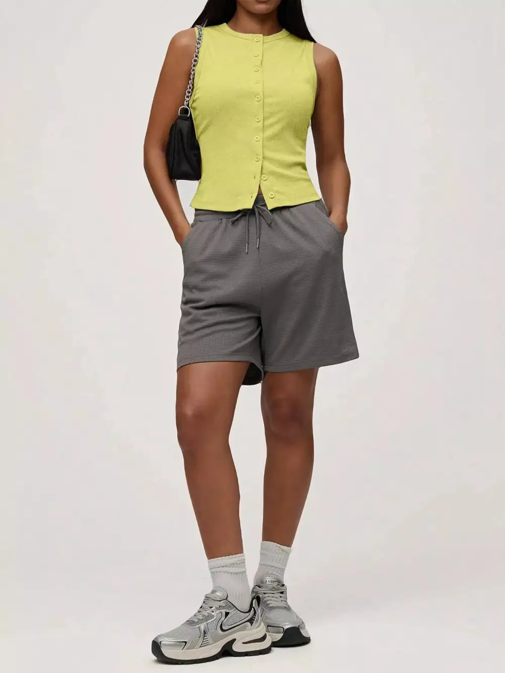 Ribbed Button Front Sleeveless Tank