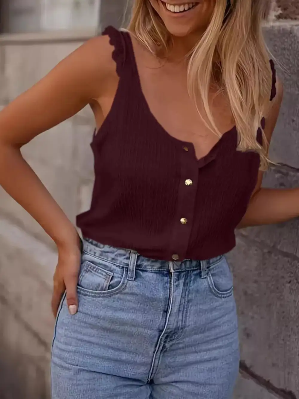 Textured Button Up Tank