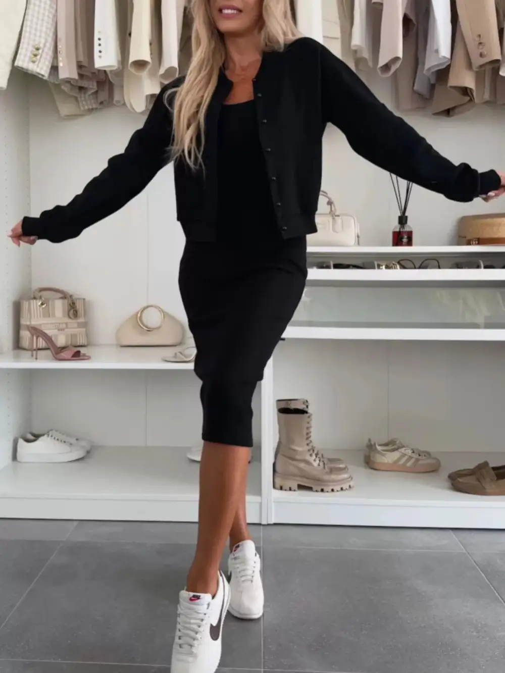 Plus Size Slit Square Neck Dress and Outerwear Set
