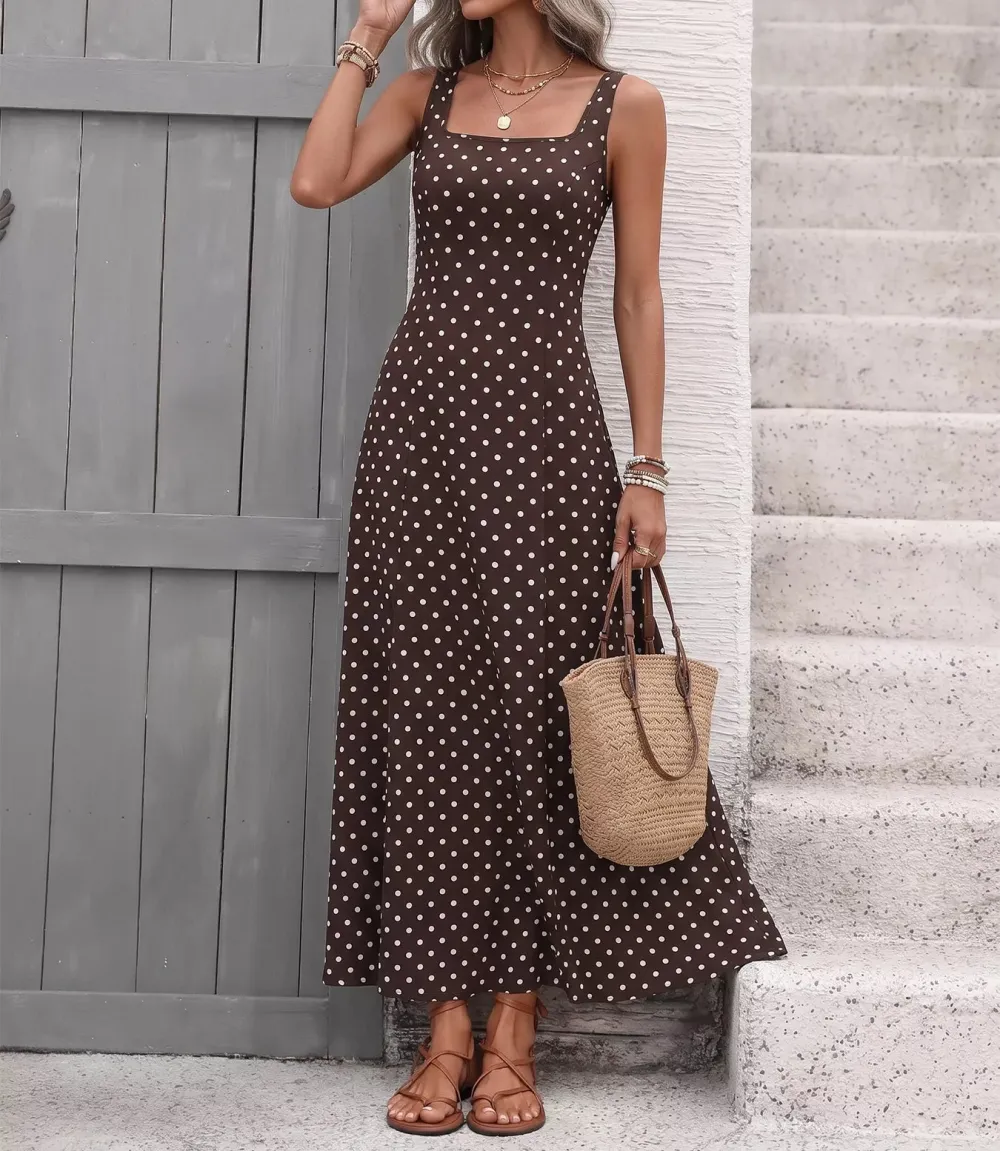 Polka Dot Sleeveless Maxi Dress