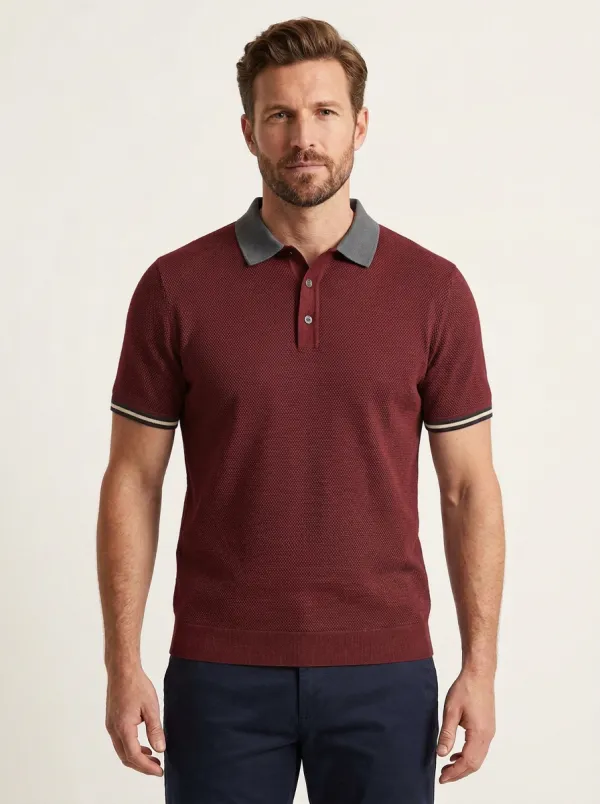Men's Casual Grey Textured Knit Polo Shirt
