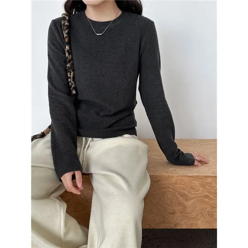 Fleece Cotton T-Shirt Slim Fit Long Sleeve
