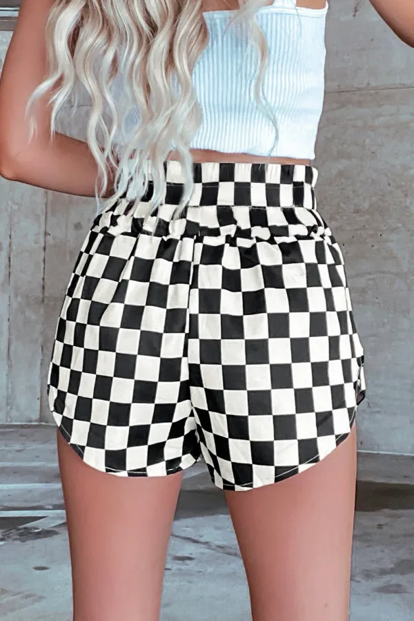 Plaid High Waist Side Slit Casual Shorts