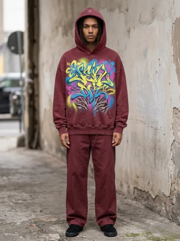 Unisex Graffiti Floral Tiger Stripe Graphic Hoodie