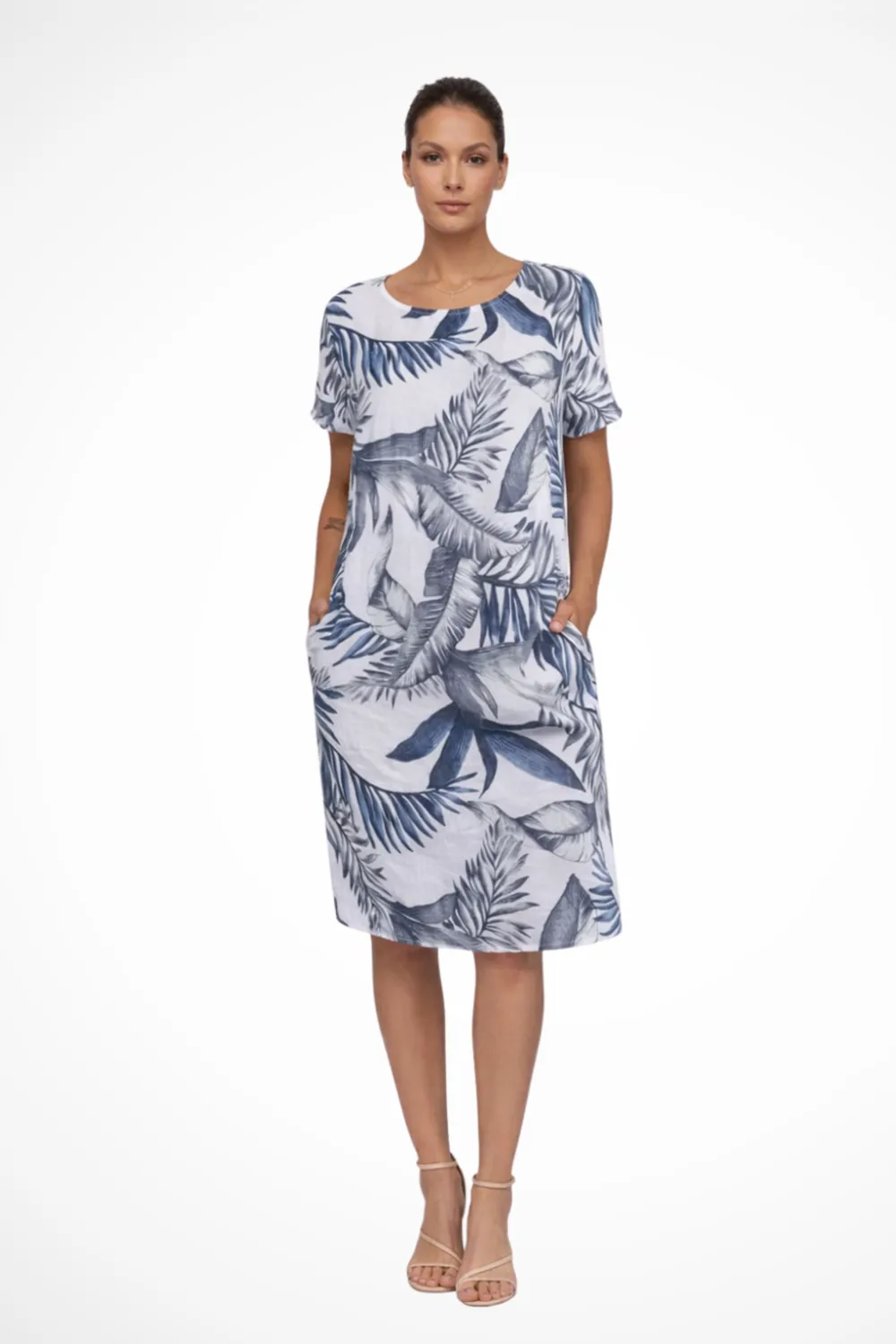  Casual Relaxed Fit Botanical Print Midi Dress