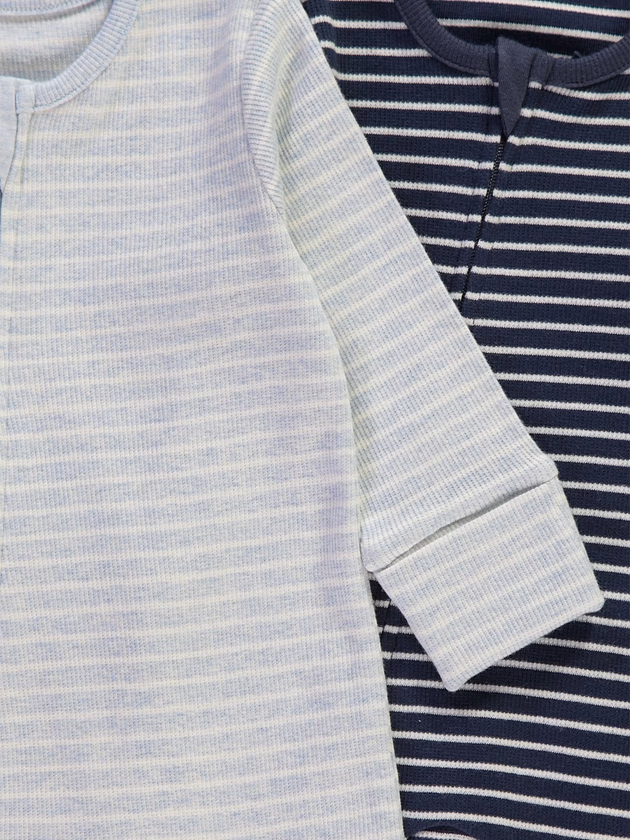 Blue Striped Zip Fasten Ribbed Sleepsuits 4 Pack detail 1