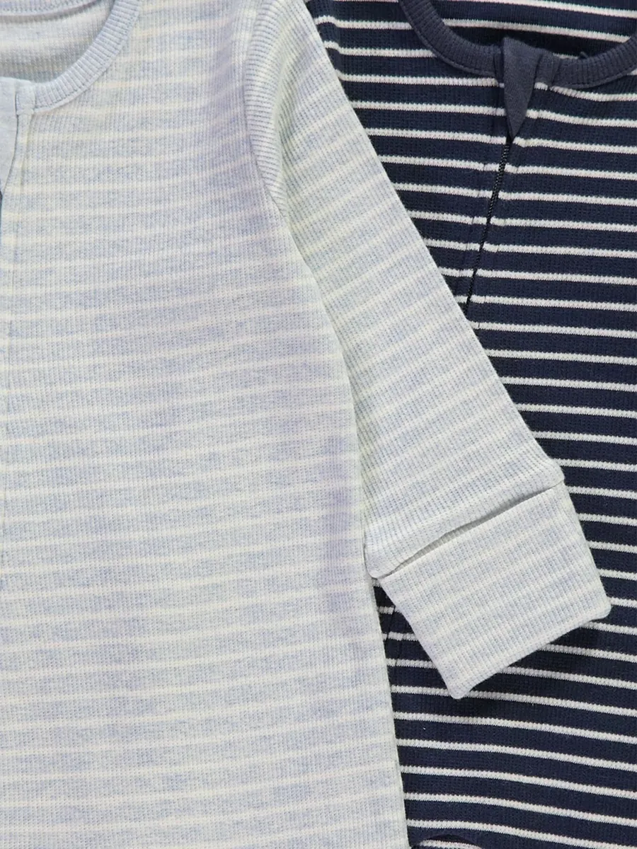Blue Striped Zip Fasten Ribbed Sleepsuits 4 Pack