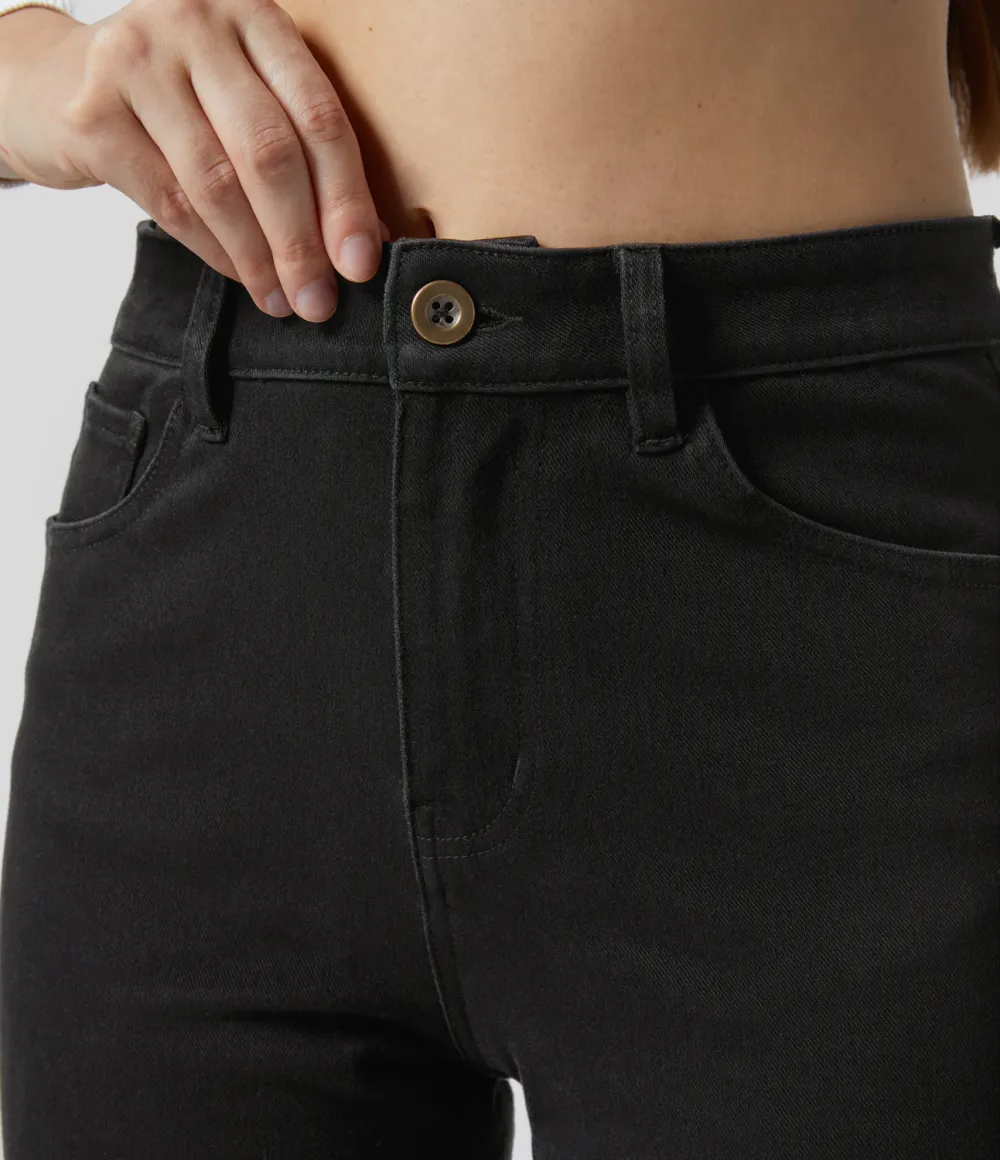Magic Mid Rise Button Pockets Stretchy Knit Casual Bootcut Jeans