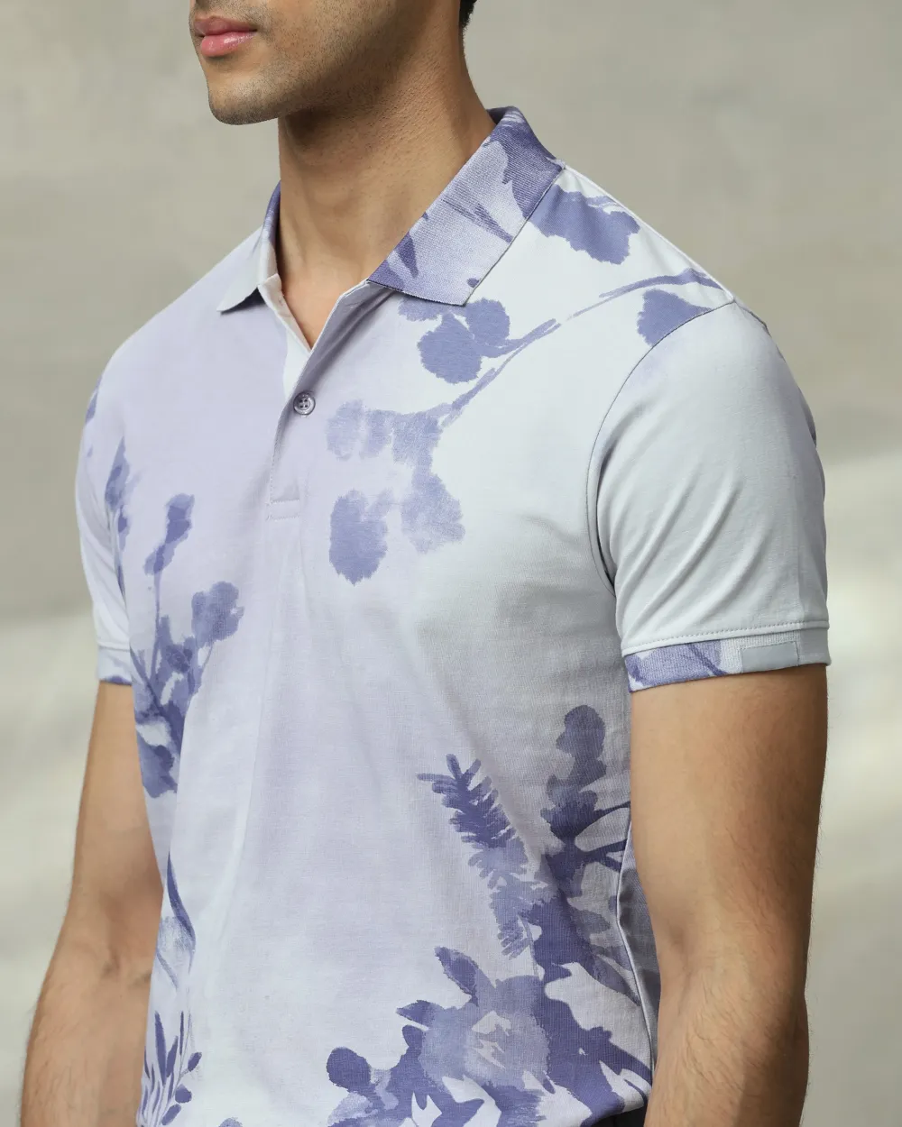 Soft Lilac Floral Print Polo Shirt