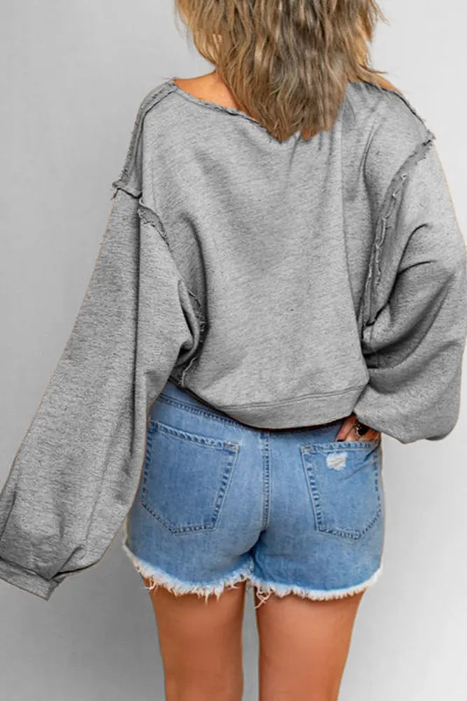 Lantern Sleeves Stitching Pullover