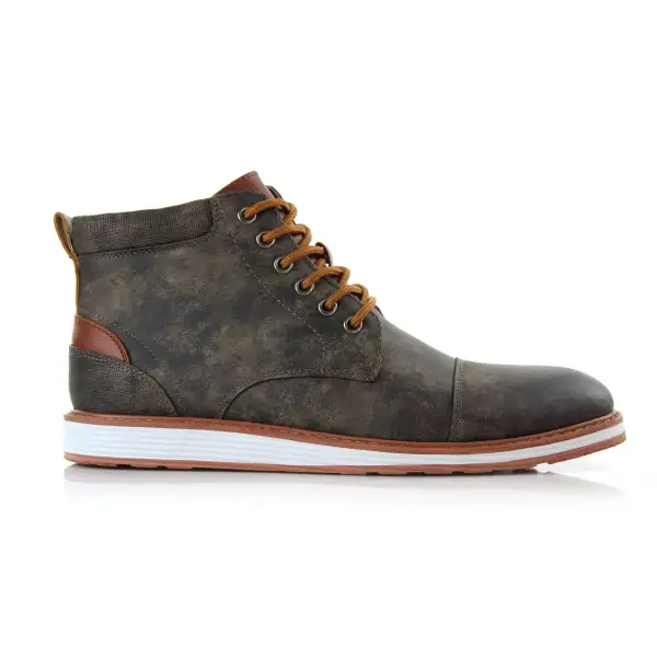 Faux-Leather Lace-Up Textured Chukka Boots
