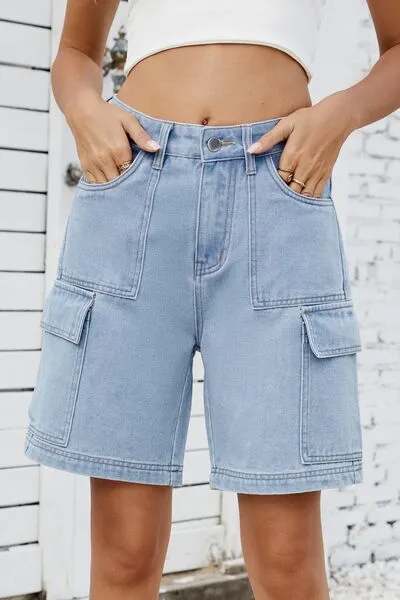 High Rise Shorts Cargo Pocket Denim Pants