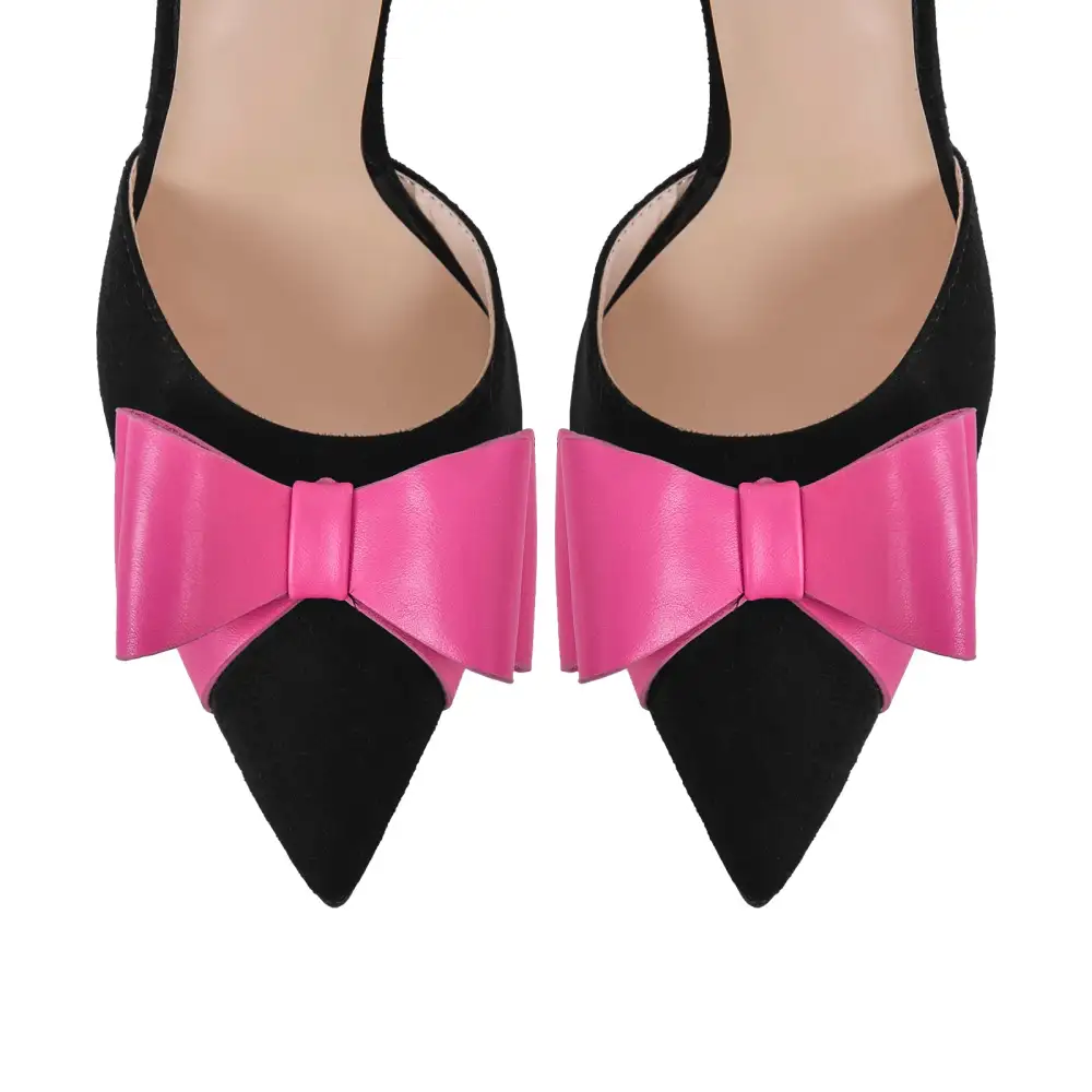 Bow Accent Pointed Toe Stiletto Slingback Pumps
