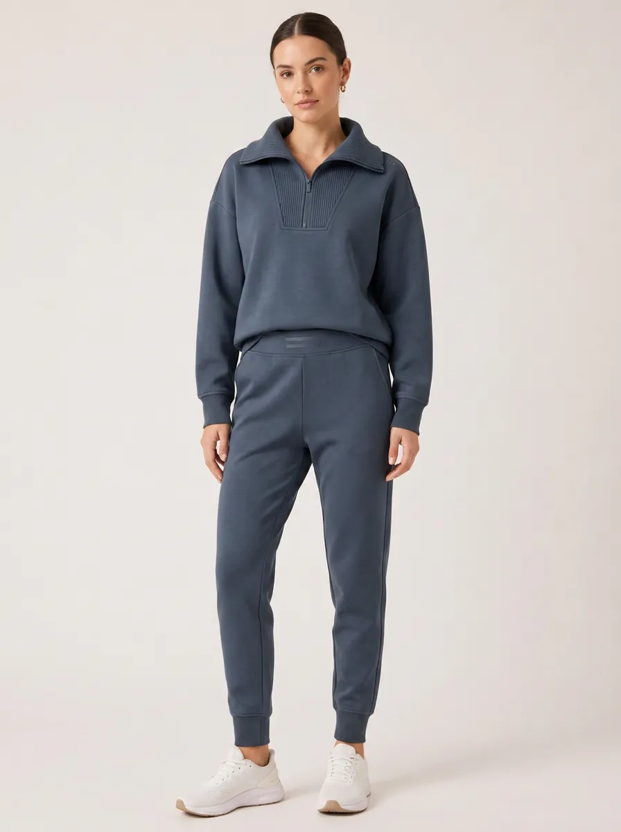 Women's Casual Sporty Quarter-Zip Pullover Jogger Set