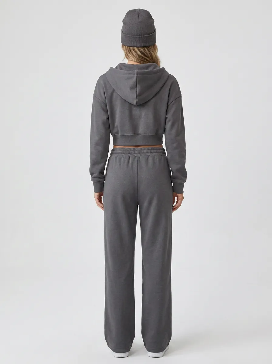 Cropped Zip-Up Jogger Sporty Women's Cropped Zip-Up Hoodie Jogger Active Set