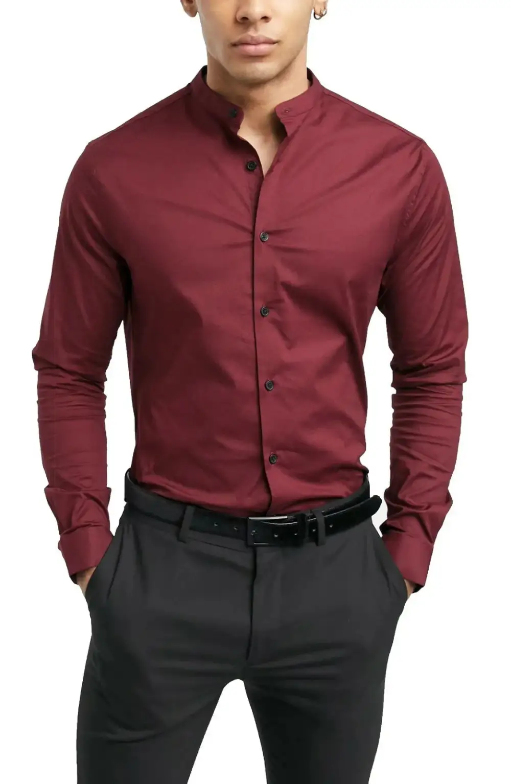 Refined Mandarin Collar Grandad Collar Long Sleeve Casual Shirt