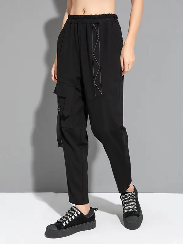 Women's Cropped Pocket Patchwork Harem Pants