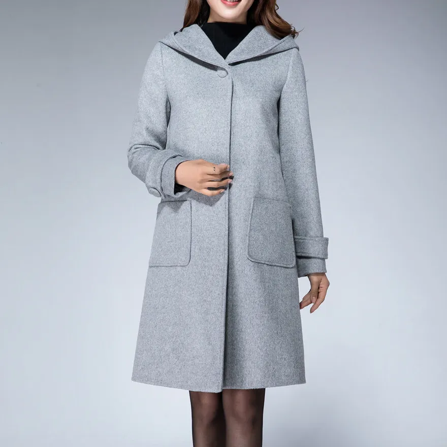 Refined Wool Blend Oversized Hooded Pocketed Coat