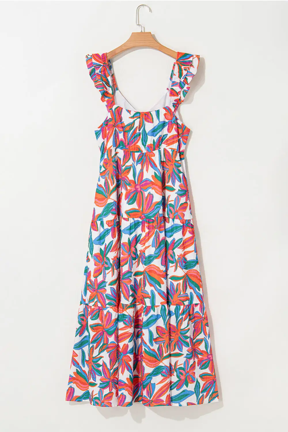 Floral V Neck Ruffle Maxi Dress