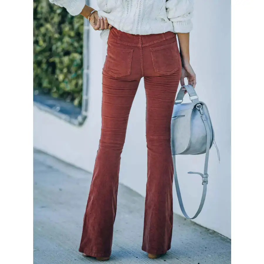 Full Size Corduroy Flare Pants Plus Size