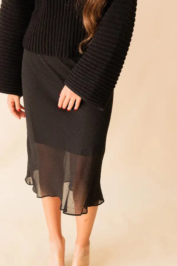 Women's Black Sheer Mesh Midi Skirt