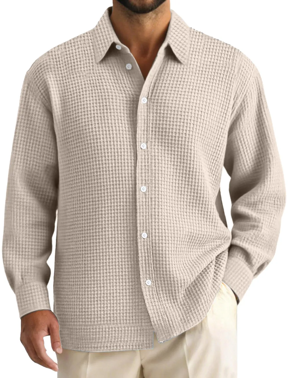 Everyday Textured Knit Open Collar Shirt