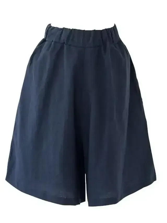Women's Wide Leg Shorts Burmuda Shorts Linen Black Red Navy Blue Fashion Casual Daily Side Pockets Wide Leg Knee Length Comfort Solid Color M L XL 2XL 3XL
