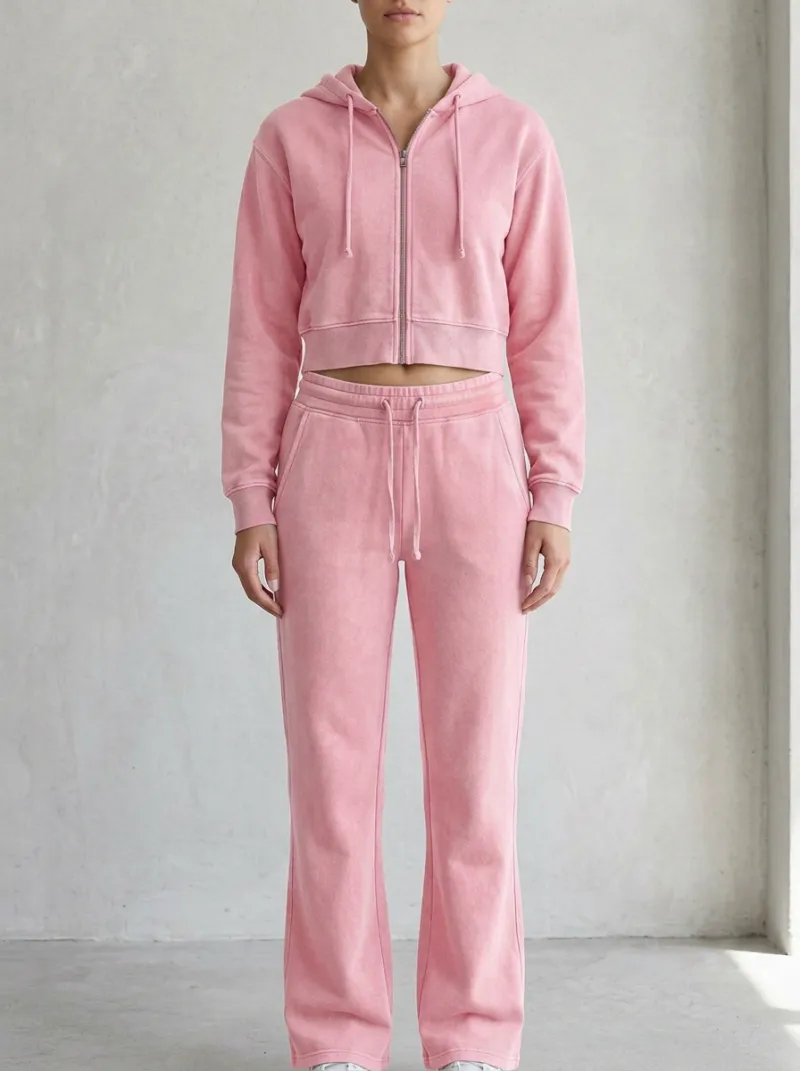 Women's Relaxed Sport Inspired Cropped Hooded Jacket and Flare Pants Active Set