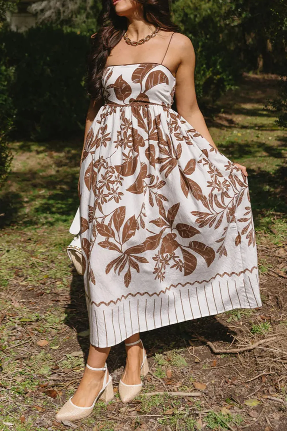 Plant Print Spaghetti Strap Dress