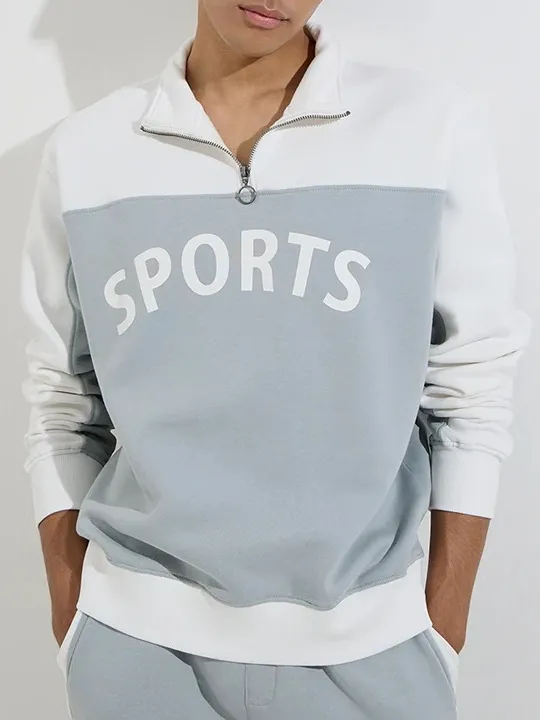 Grey Text Graphic Cotton Blend Sweatshirt