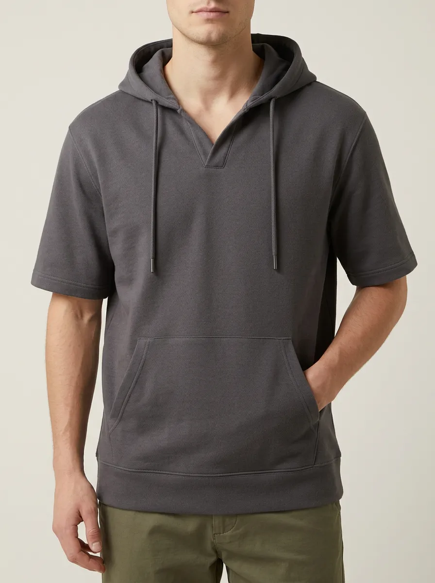 Casual Short Sleeve V-Neck Solid Finish Men's Hoodie