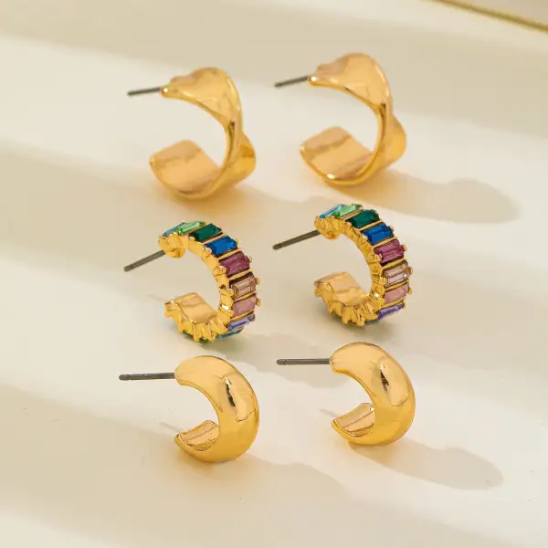 Multi Colored Baguette Twisted Hoop