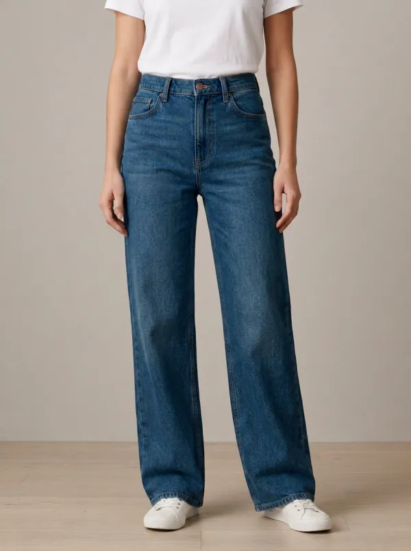 Straight-Leg High-Rise Washed Denim Denim Jeans