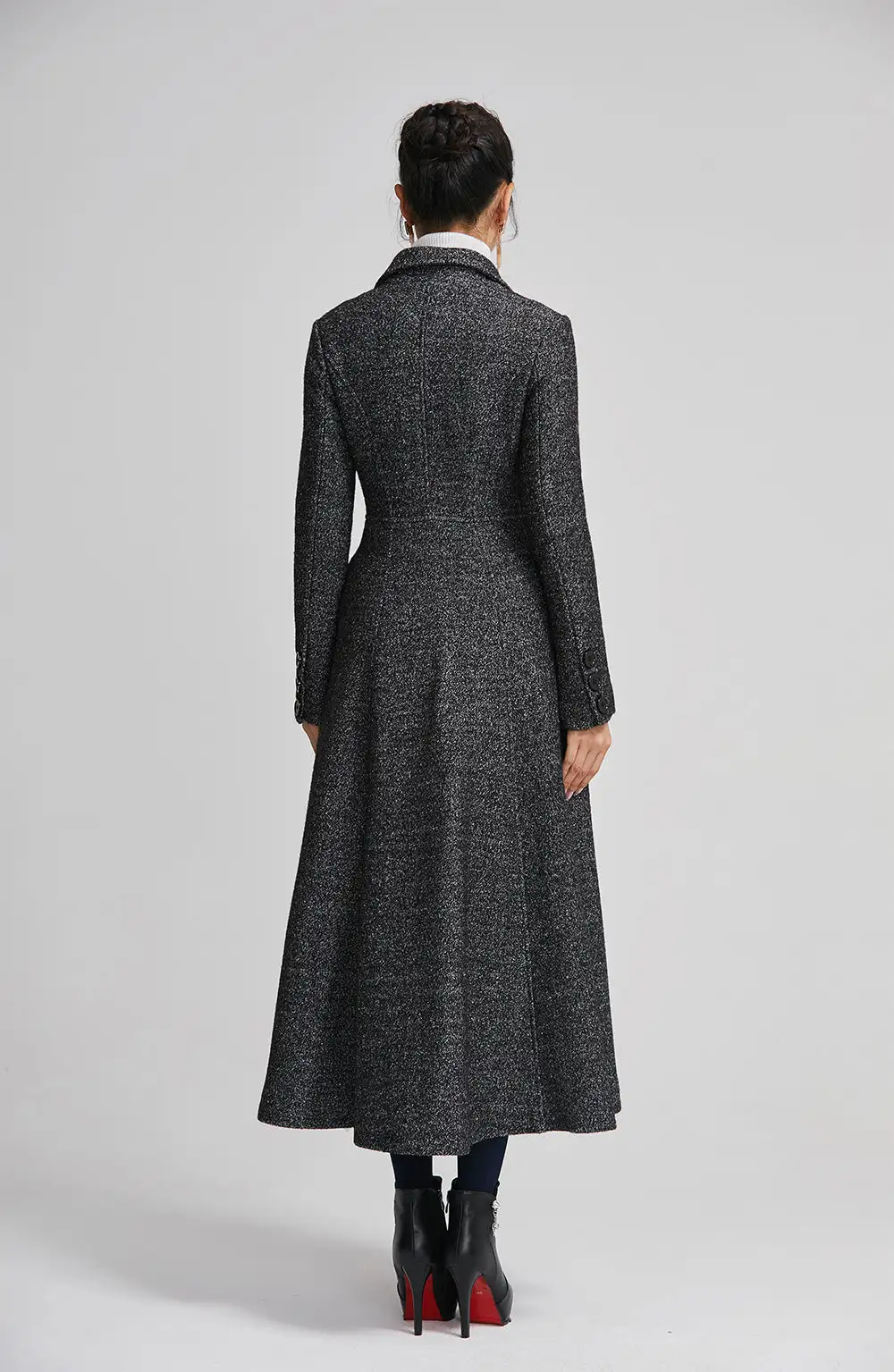 Refined Wool Blend Fit and Flare Double Breasted Pocketed Coat