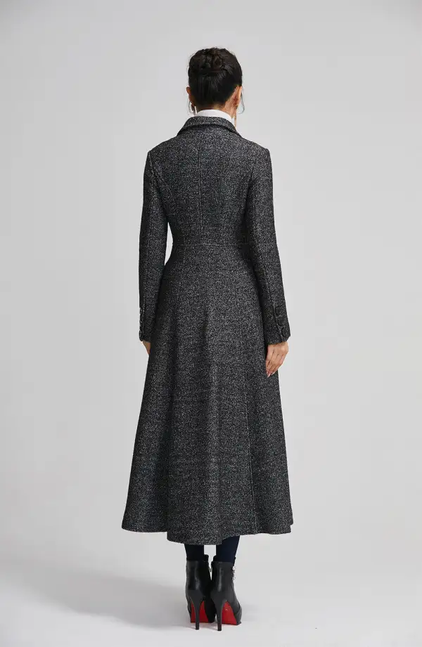 Refined Wool Blend Fit and Flare Double Breasted Pocketed Coat