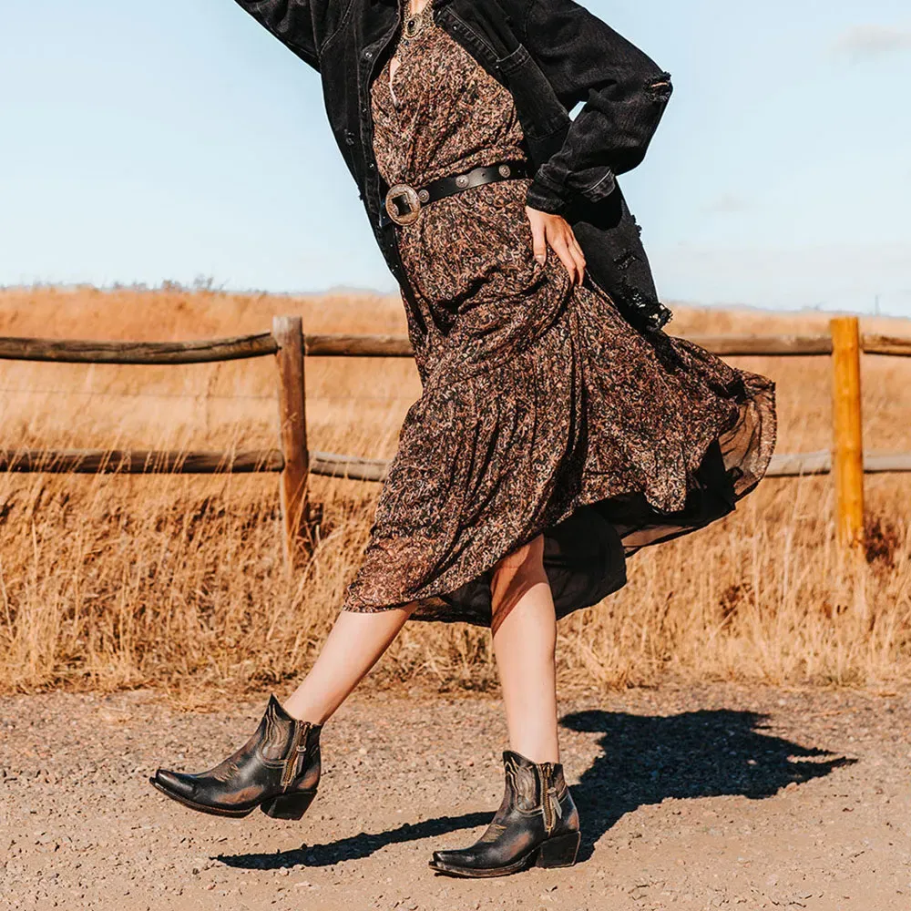 Classic Faux-Leather Distressed Embroidered Zip-Up Western Boots