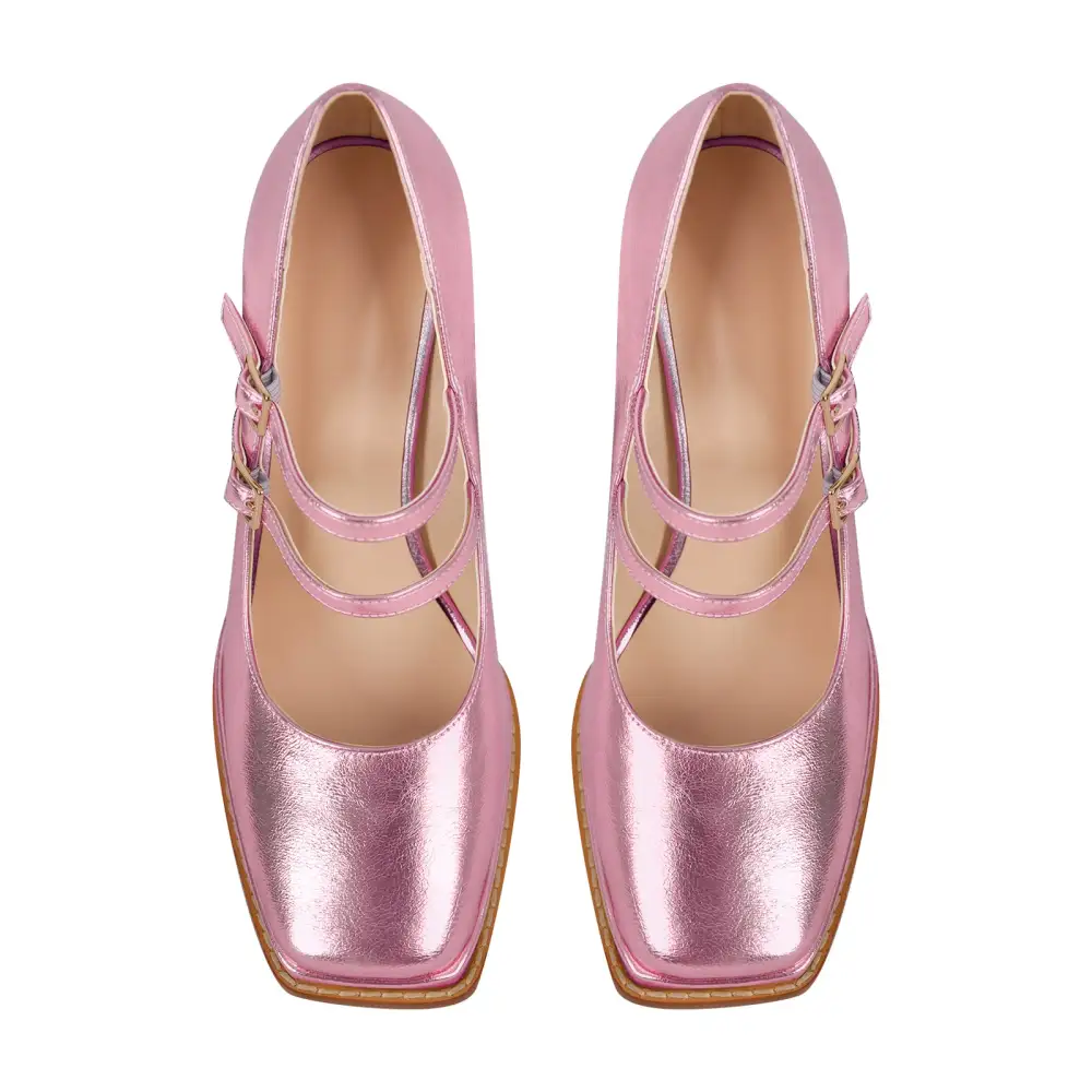 Modern Square Toe Low Platform Chunky Heel Pumps