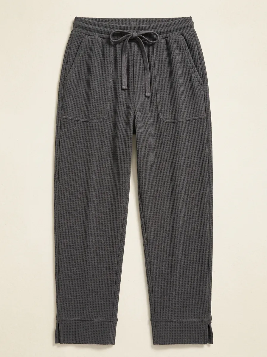 Unisex Casual Lounge Charcoal Waffle Knit Drawstring Joggers