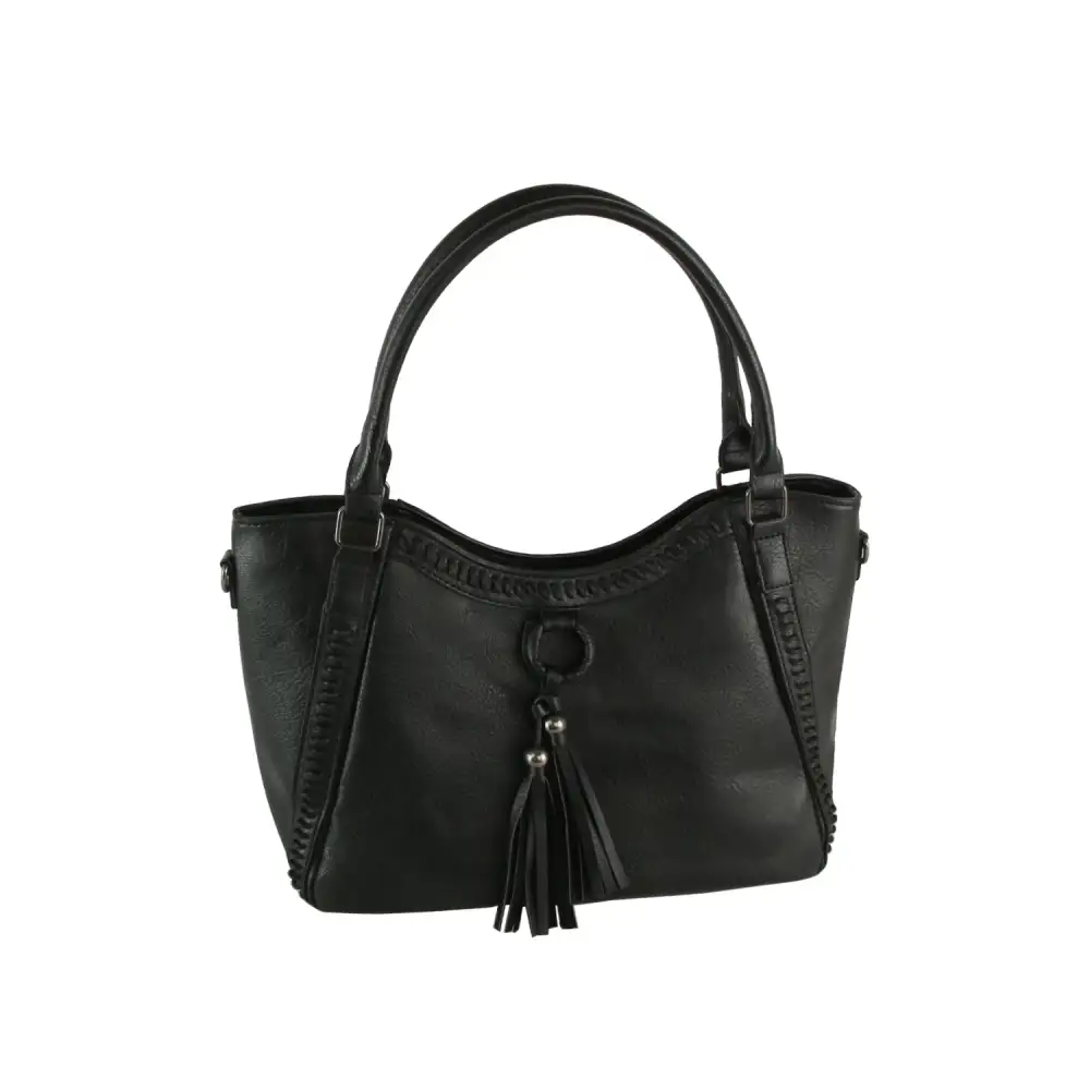 Whipstitch Tassel Bead Accented Shoulder Bag