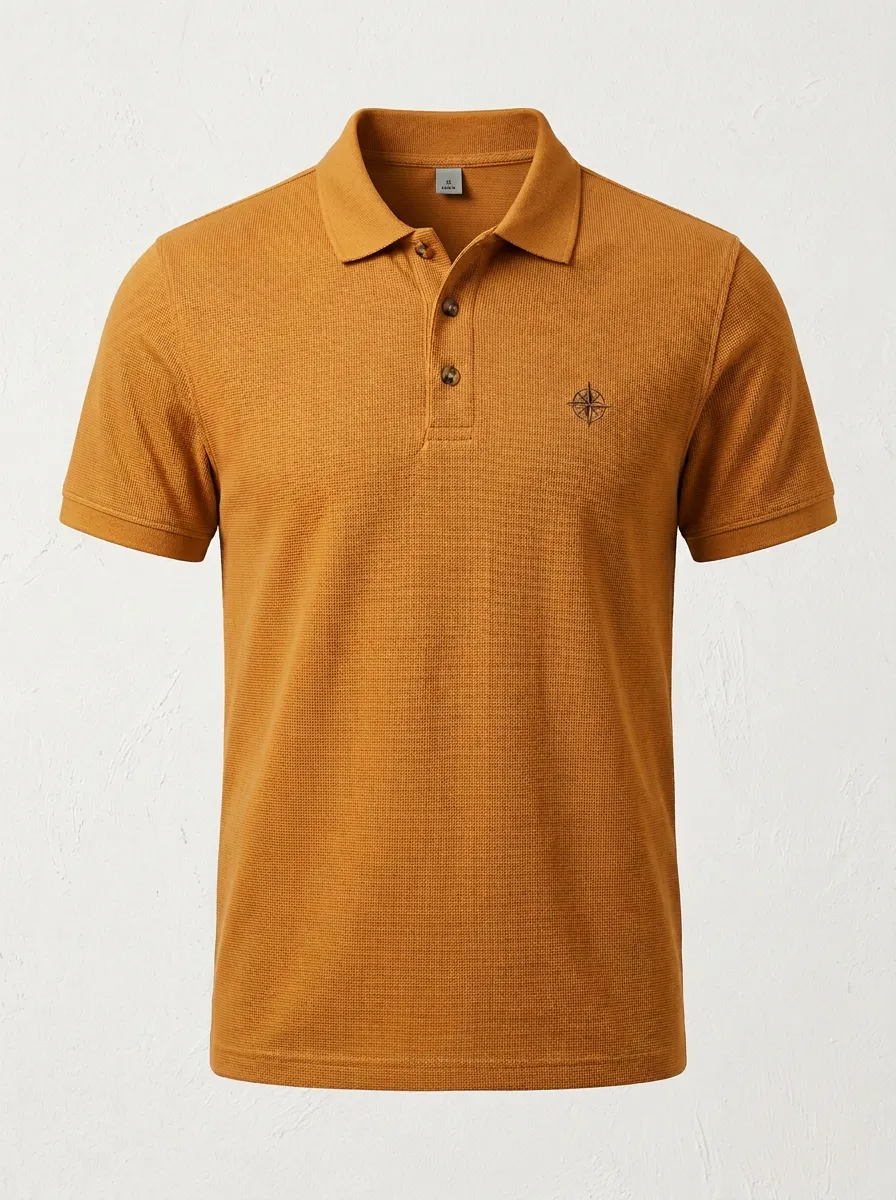 Compass-Detail Outdoor-Inspired Men's Polo Shirt