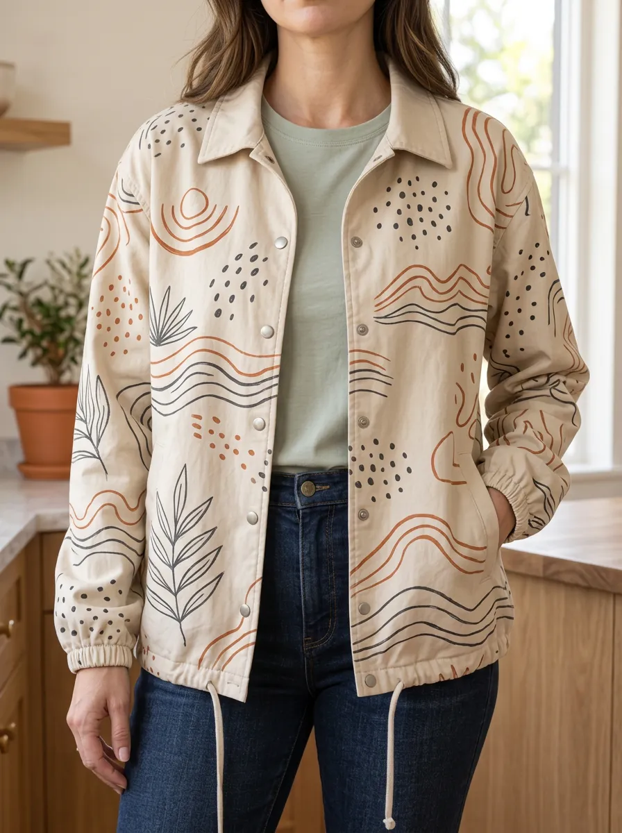Women's Boho Abstract Leaf Dot Printed Jacket