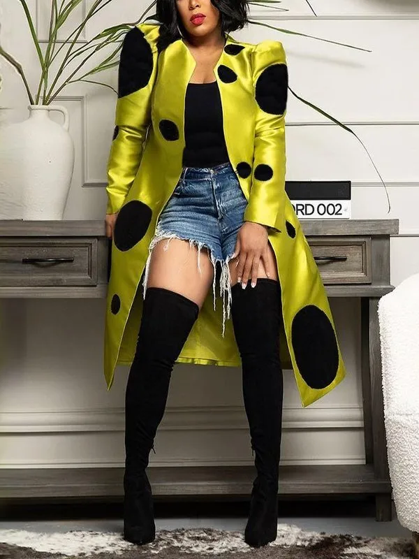 Women's Loose Fit Pleated Polka Dot Patchwork Cardigan