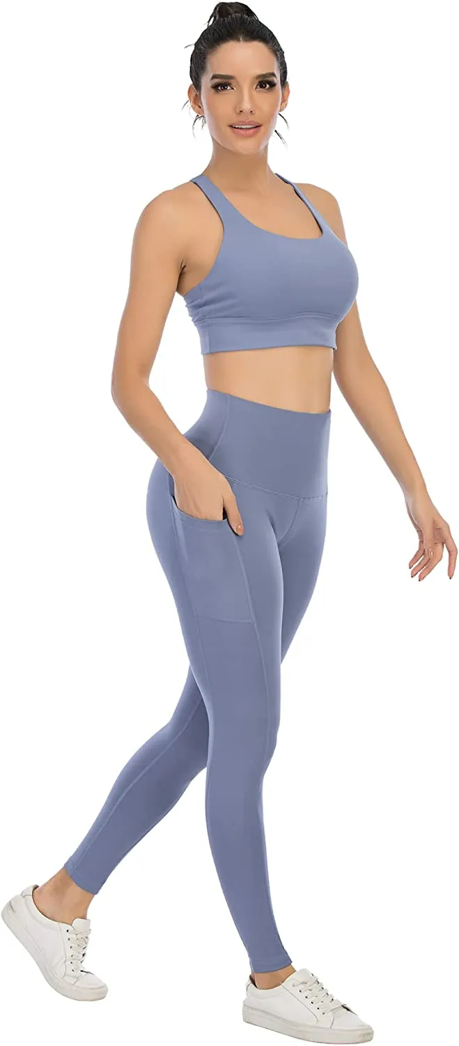 YOUNGCHARM 4 Pack Leggings with Pockets for Women,High Waist Tummy Control Workout Yoga Pants