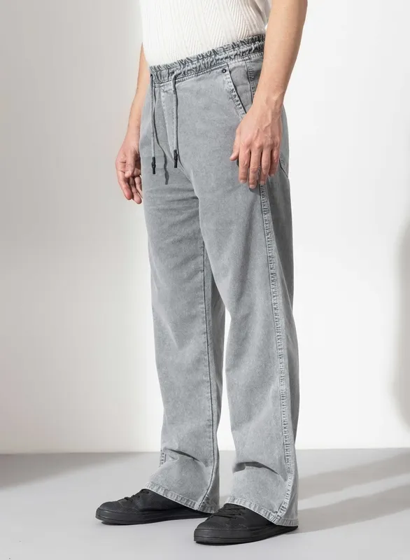 Grey Elastic Waist Denim Jeans