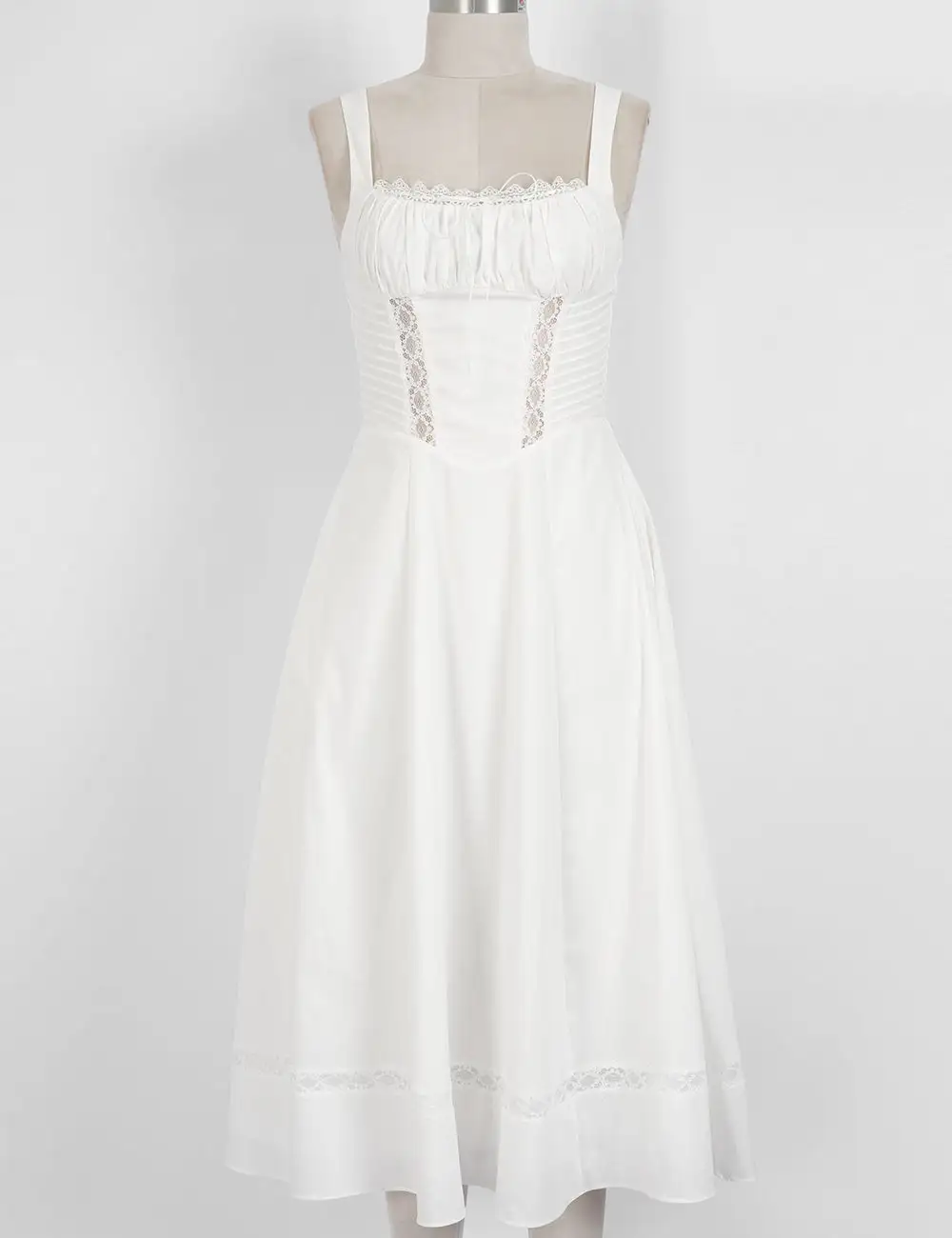 Lace Trim Ruched Bust Midi Dress