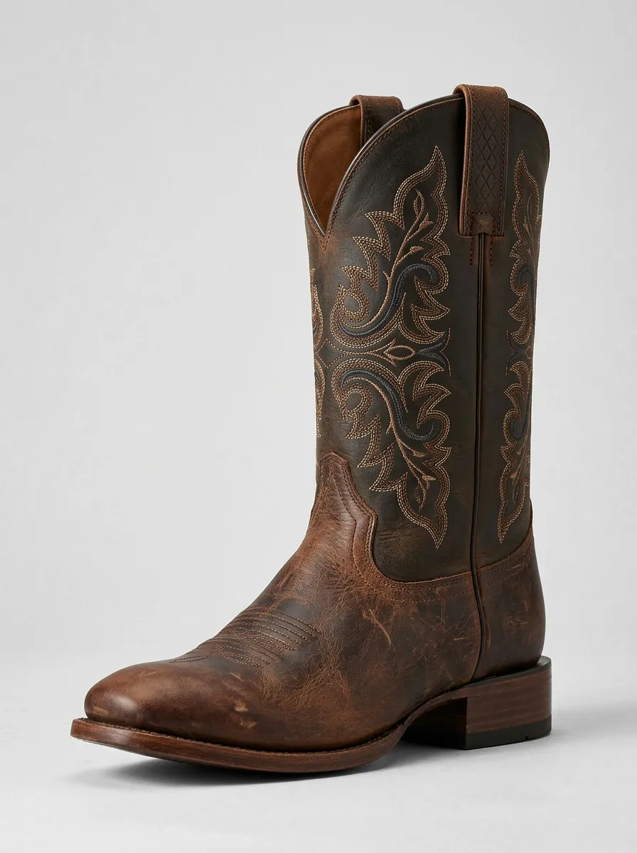 Trail Embroidered Leather-Look Finish Men's Western Cowboy Boots