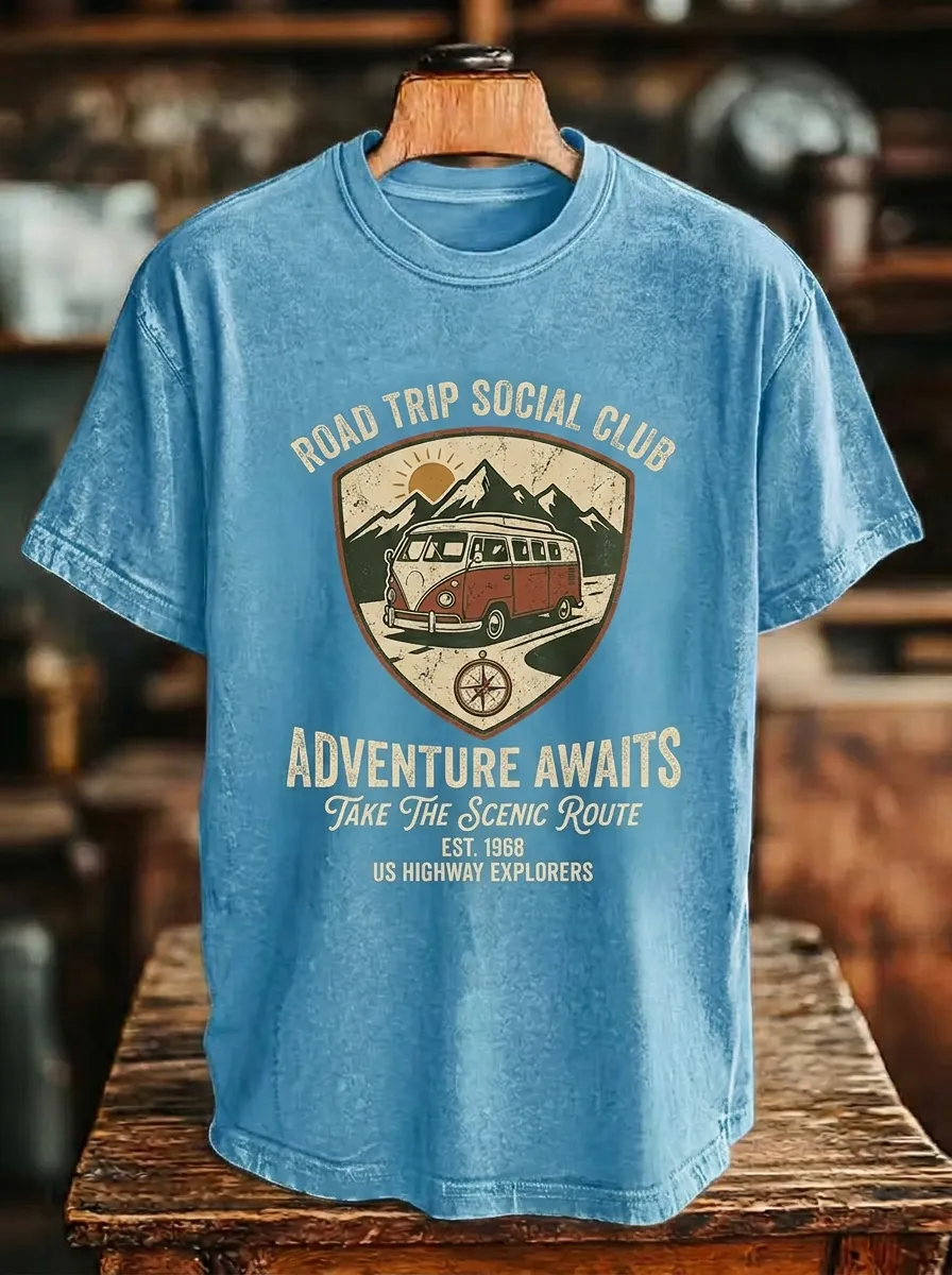 Unisex Road Trip Adventure Vintage Van Printed T-shirt